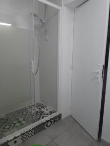a bathroom with a shower with a glass door at Maisonnette studio Arcachon 300m plage in Arcachon +35 photos