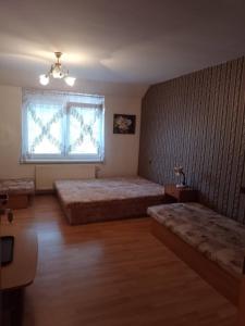 a bedroom with two beds and a window at Penzion Anna in Hrabušice