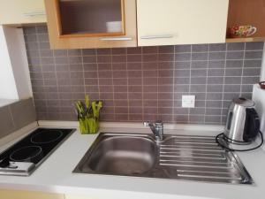 a kitchen counter with a sink and a stove at Studio Old Centar in Cres +19 photos