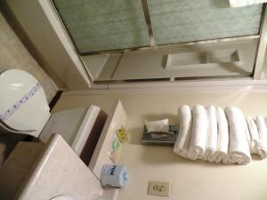 a bathroom with white towels on a counter at Chief Motel in Custer