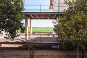 a glass house with a view of a field at Al' Casas do Sal in Alcácer do Sal