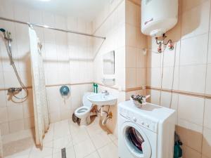 a bathroom with a washing machine and a sink at Pechersk House in Kyiv