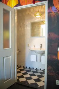 een badkamer met een wastafel en een spiegel bij B&B in de Steenstraat in Zwolle