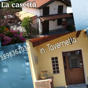 dos fotos de un edificio con un cartel que lee la casita en toven en B&B La Casetta, en Gattinara
