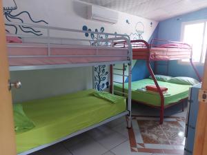 a bunk bed room with two bunk beds in it at Taca Tucan Hostel in Playa Blanca