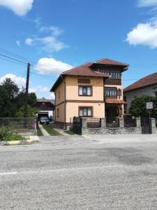 une grande maison sur le côté d'une rue dans l'établissement Cazare Adela, à Horezu