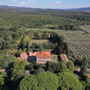 uma vista aérea de uma casa no meio das árvores em Fattoria di Collemezzano em Collemezzano