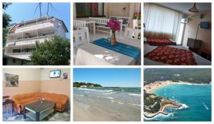 a collage of four pictures of a beach at Familia Fantastiko - Family Hotel in Kiten