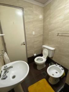 a bathroom with a white sink and a toilet at Andino Apartaments Rental Rivadavia in San Juan