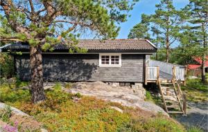 ein winziges Haus auf einem Felsen mit einer Leiter in der Unterkunft 1 Bedroom Amazing Home In Lyngdal in Lyngdal