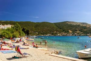 a group of people on a beach in the water at Apartment Grebastica 4882e in Bašelovići