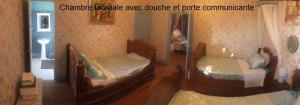Habitación con 2 camas y espejo. en Le manoir de la Source, en Cronat