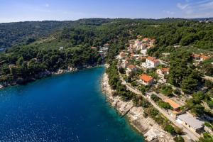 an aerial view of a town next to a river at Double Room Puntinak 12255a in Selca