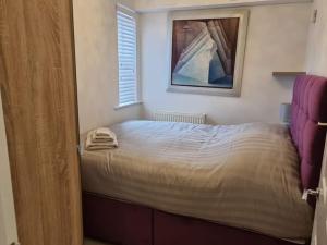 a bedroom with a bed with a painting on the wall at Lichfield 2-bed whole apartment in Lichfield