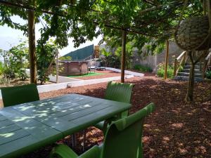 a green picnic table and chairs under a tree at Los Huertos Conect with the nature & relax in Icod de los Vinos
