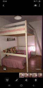sypialnia z łóżkiem piętrowym i drabiną w obiekcie Maison avec vue panoramique à 5mn de saint Rémi sur durolles . w mieście La Monnerie-le Montel