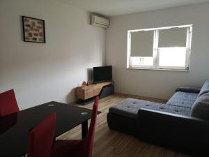 Televízia a/alebo spoločenská miestnosť v ubytovaní Apartmani LuMa / apartman Luka