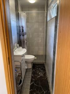 La salle de bains est pourvue de toilettes et d'un lavabo. dans l'établissement Paralepa Guest House, à Haapsalu