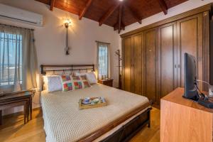 a bedroom with a bed and a flat screen tv at MARFAIA - Villa by the sea in Áyioi