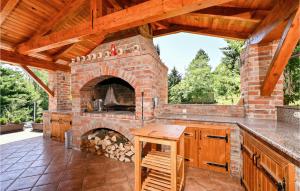 eine Außenküche mit einem Steinofen in der Unterkunft Beautiful Home In Globocec Ludbrecki With Heated Swimming Pool in Čukovec