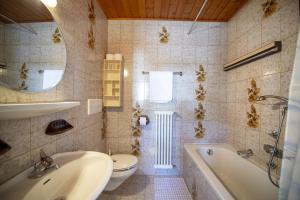 a bathroom with a tub and a toilet and a sink at Apartments Praruf in Selva di Val Gardena +11 photos