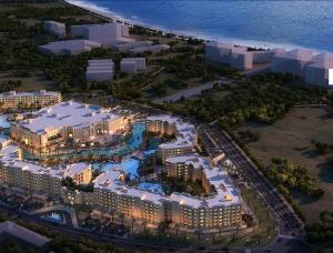 - une vue aérienne sur un complexe avec une piscine dans l'établissement Splendide appartement au PALM LAKE RESORT, à Monastir