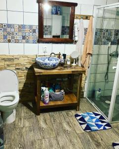 Kúpeľňa v ubytovaní 300 let stara pamatka s krytym vyhrivanym bazenem