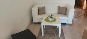 a living room with a couch and a table at Ferienwohnungen Romeo-Julio-Mittenwald in Mittenwald