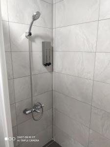 a shower stall with a shower head in a bathroom at 360 Coffee Homestay in Nantou City