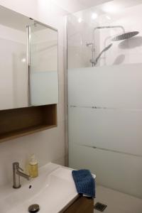 a bathroom with a sink and a shower at Maison 3 chambres 100m du Théâtre Antique avec salle cinéma in Orange