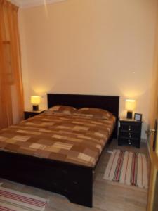 a bedroom with a bed with two night stands and two lamps at Douja Apartment in Nabeul