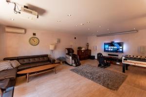 a living room with a couch and a television at Willa pod Czantorią SPA Ustroń in Ustroń