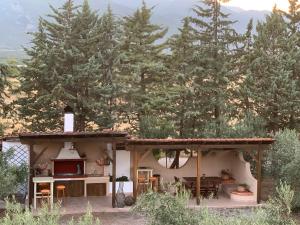 a small house with a stove and some trees at ZeusPlace Olympus Olive Country House 2 in Leptokaria
