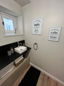a bathroom with a sink and a mirror at SAMANDINE HOME in Bayeux