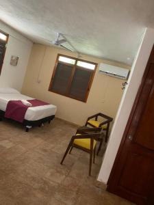 1 dormitorio con 1 cama, 1 silla y 1 ventana en Hotel Villa Chic en Progreso