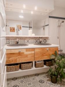 een badkamer met een wastafel en een spiegel bij Etoilevacances Chambres d hotes Campagne en Lavande in Les Veyans