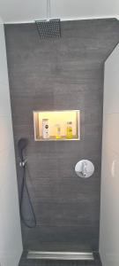 a bathroom with a shower with a sink and a shower at Casa Muro in Friedrichshafen
