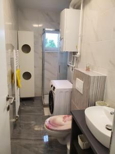 łazienka z toaletą i umywalką w obiekcie Apartment in the city center w mieście Varaždin