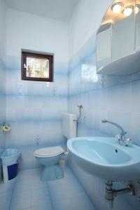 a blue bathroom with a toilet and a sink at Apartments and rooms by the sea Seline, Paklenica - 6440 in Starigrad-Paklenica