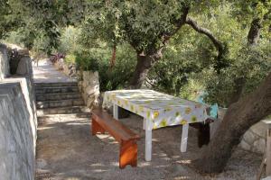 a table and a bench sitting under a tree at Seaside secluded apartments Cove Torac, Hvar - 4875 in Gdinj