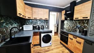 eine Küche mit Waschmaschine und Trockner in der Unterkunft Vienna CityApartments - Premium 6 in Wien