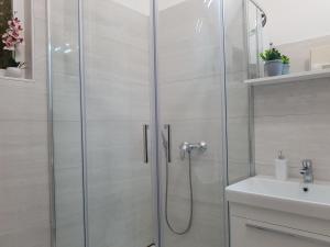 łazienka z prysznicem i umywalką w obiekcie Apartment Starigrad 6621a w mieście Starigrad-Paklenica +20 zdjęć