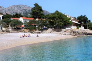 un groupe de personnes sur une plage près de l'eau dans l'établissement Apartments with a parking space Ivan Dolac, Hvar - 15483, à Jelsa