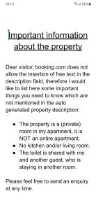 een uittreksel uit een tekst over de accommodatie bij Room Michelle, not for parties, not a hotel in Amsterdam