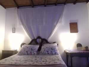 a bedroom with a bed with a canopy at Charming cottage in the heart of the Ribera sacra in Castro Caldelas