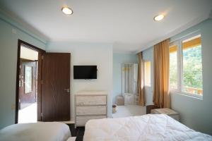 a bedroom with a bed and a tv on the wall at Khikhani Palace in Khulo