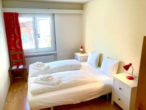 a bedroom with two beds and a window at Mountain View in Andermatt