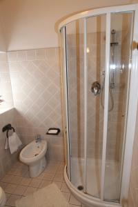 a bathroom with a shower and a toilet at Apartment Piazza Matteotti in Greve in Chianti