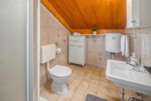 łazienka z toaletą i umywalką w obiekcie Apartments by the sea Zambratija, Umag - 2557 w mieście Zambratija