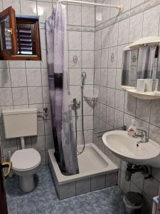 ein Bad mit einer Dusche, einem WC und einem Waschbecken in der Unterkunft Apartments with a parking space Kampor, Rab - 5032 in Rab